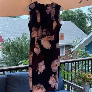 Calvin Klein Black and Pink Floral Midi Dress